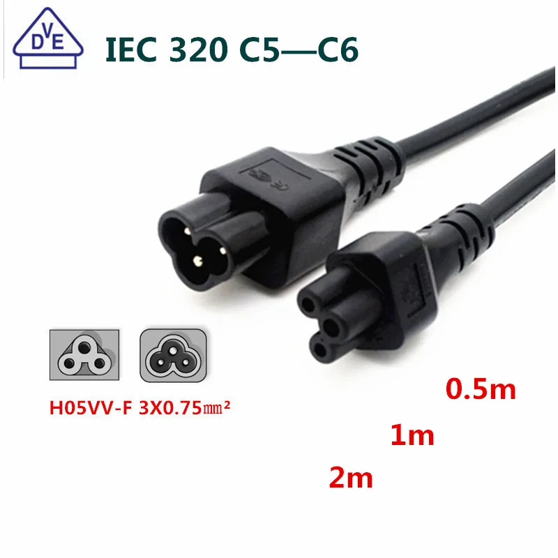 IEC320 C6 штекерным IEC 320 C5 Микки Мышь женский цифровых продуктов Портативный преобразования Расширение Короткие Мощность кабель 50 см H05VV-F