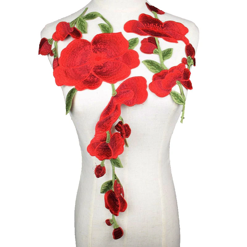 

2Pcs/Set Red Flower Lace Fabric Embroidery Tulle Neckline Flower Lace Fabric Sewing Accessories Supplie Patch Scrapbooking