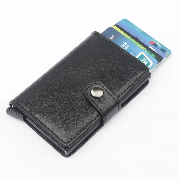 Мужской алюминиевый кошелек с задним карманом ID держатель для Карт RFID Блокировка мини тонкий металлический кошелек автоматический всплывающий кошелек для кредитных карт - Цвет: black