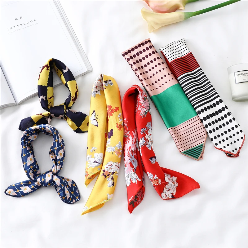 

2019 Silk square scarf for Women small Neck Scarves Print Foulard Hair Band Lady Bandana Scarfs Female Hand Kerchief