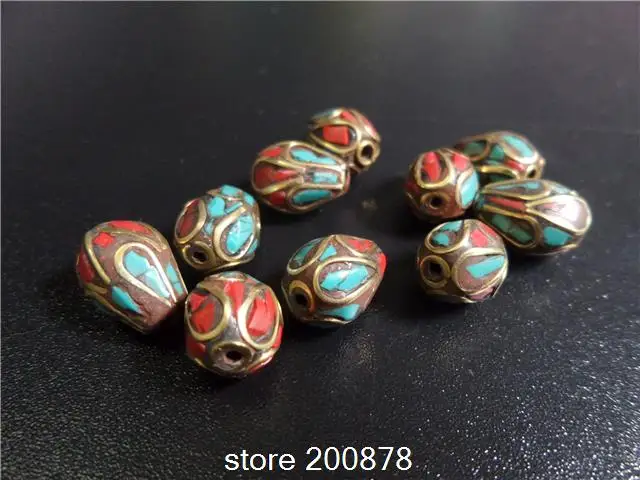 10 handmade Tibetan prayer beads nepal brass beads with turquoise inlay 10 handmade Tibetan prayer beads nepal brass beads with turquoise inlay