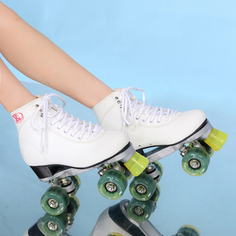  Roller skates Classic White and Green Flash LED Wheels High-Top Quad Roller skating Free Shipping - 33013983099