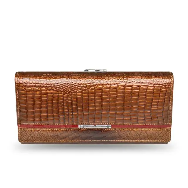 Genuine Leather Women's Clutch Wallet With RFID Protection - Purple Checkbook Style