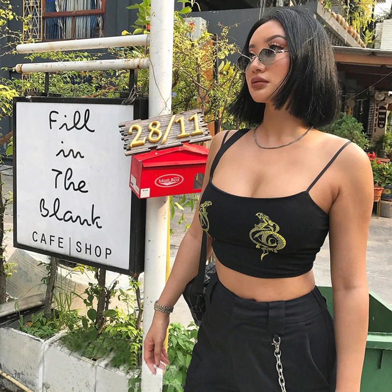 

Fashion Women Crop Top Sleeveless Rattlesnakes Pattern Print Summer Casual Top Women Short Cropped Tops Vest Tank Tops