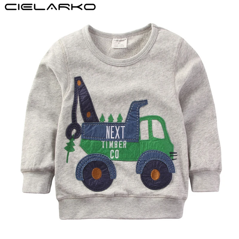 

Cielarko Children Boys Pullover Spring Long Sleeve Kids Tops T Shirts Trucks Applique Terry Gray Baby Outfits for Child Boy