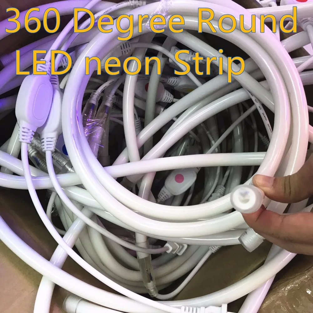 

LED neon Strip 360 Degree Round 220V/12V Flexible Neon Light 16mmWaterproof 120leds/m round two-wire Outdoor light 1m 5m 10m 50M