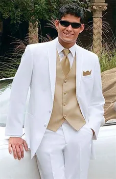

Elegant White Custom Made 3 PCs (Jacket+Pants+Vest+tie) Men Suits Wedding Suits for Men Groom Tuxedos Business Formal Suit