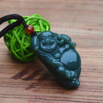 

Natural Dark Green HETIAN Jades Pendant Carved Buddha Lucky Amulet Pendants Necklace Gift for Men's Jades Jewelry Free Rope