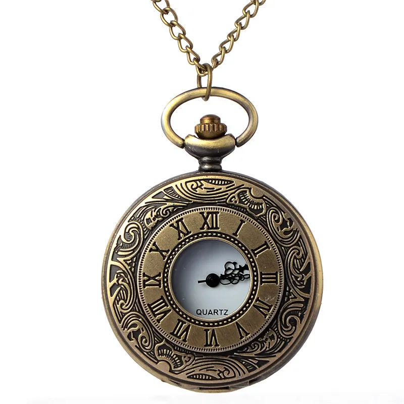 Винтажные бронзовые, в стиле стимпанк карманные часы Римскими Цифрами Кварцевые Цепочки и ожерелья карманные часы цепи Для мужчин Для женщин Relogio De Bolso