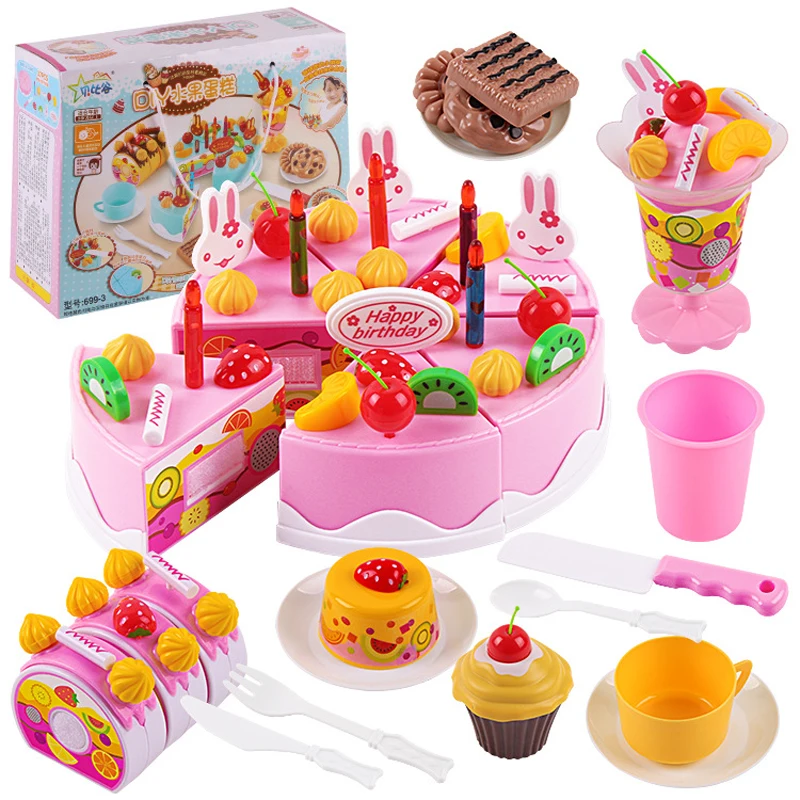 75Pcs DIY Kitchen Pretend Play Dishes Kid Toys Cutting Birthday Cake
