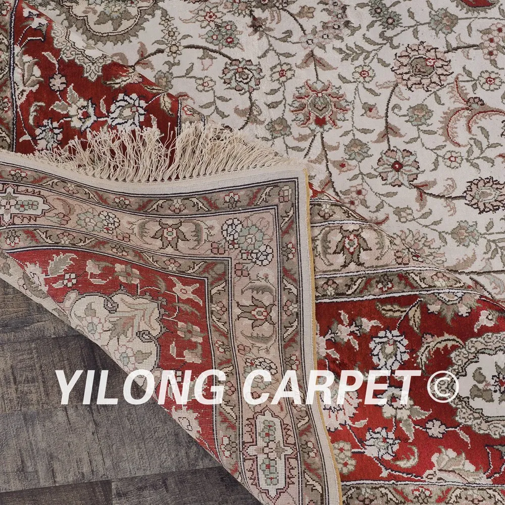 Yilong 10'x14 восточных ПЕРСИДСКИЙ Цветочный Шелковый ковер классический украшение дома бежевый шелковый handknotted ковер (ZW002M10x14)