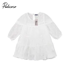 Новые платья для девочек, белое кружевное детское платье с длинными рукавами, детская одежда принцессы с круглым вырезом