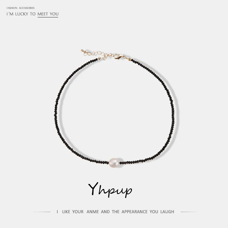 

Yhpup Trendy Temperament Crystal Natural Pearls Necklace Handmade Elegant Simple Design Statement Jewelry for Women Party 2019