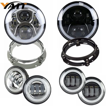 

Yait 7" Round LED Headlight DRL Hi/Lo Beam And Bracket+ 4.5" White Angel Eyes Halo Ring DRL Led Fog Lights For Motorcycle