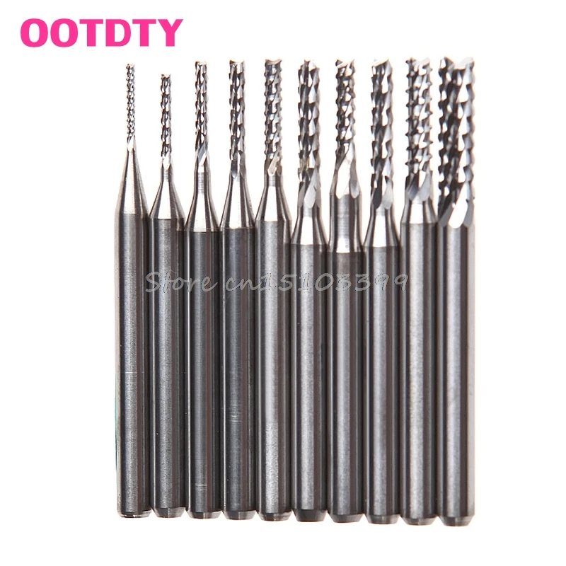 

10Pcs/Set 1/8'' 0.8-3.175mm Drill Bits Engraving Cutter Rotary PCB CNC End Mill Drop Ship