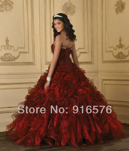 Бальное платье Quinceanera Платья Вино Красное Платье Вышивка Без Бретелек Органзы