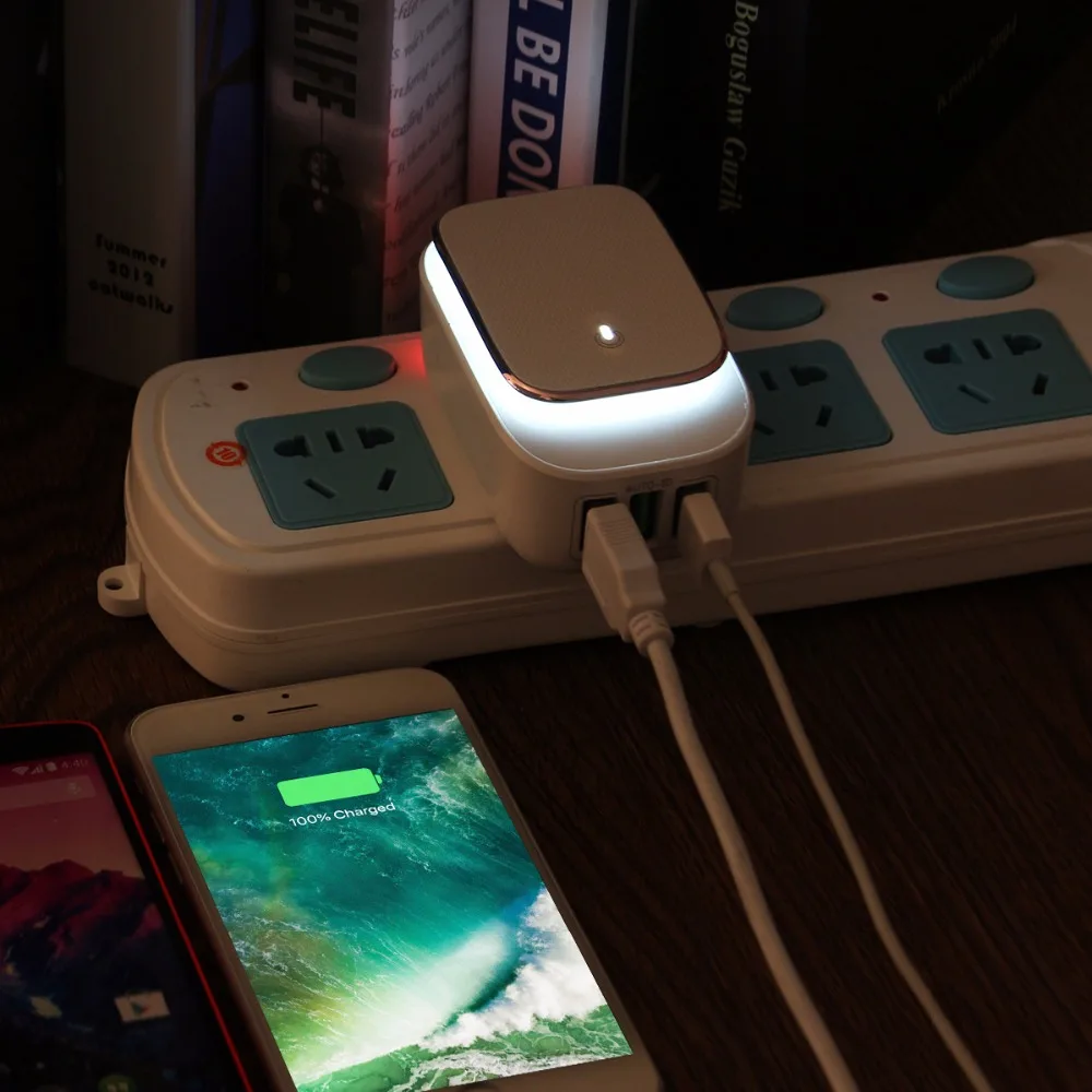 Зарядное устройство Powstro с 3 USB портами 5 В 4 А светодиодная Ночная лампа 17 Вт