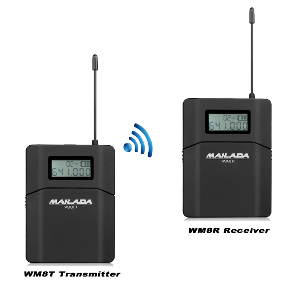 

MAILADA WM8 Professional UHF Wireless Microphone System Lavalier Lapel Mic Receiver +Transmitter for Camcorder Recorder F1431A