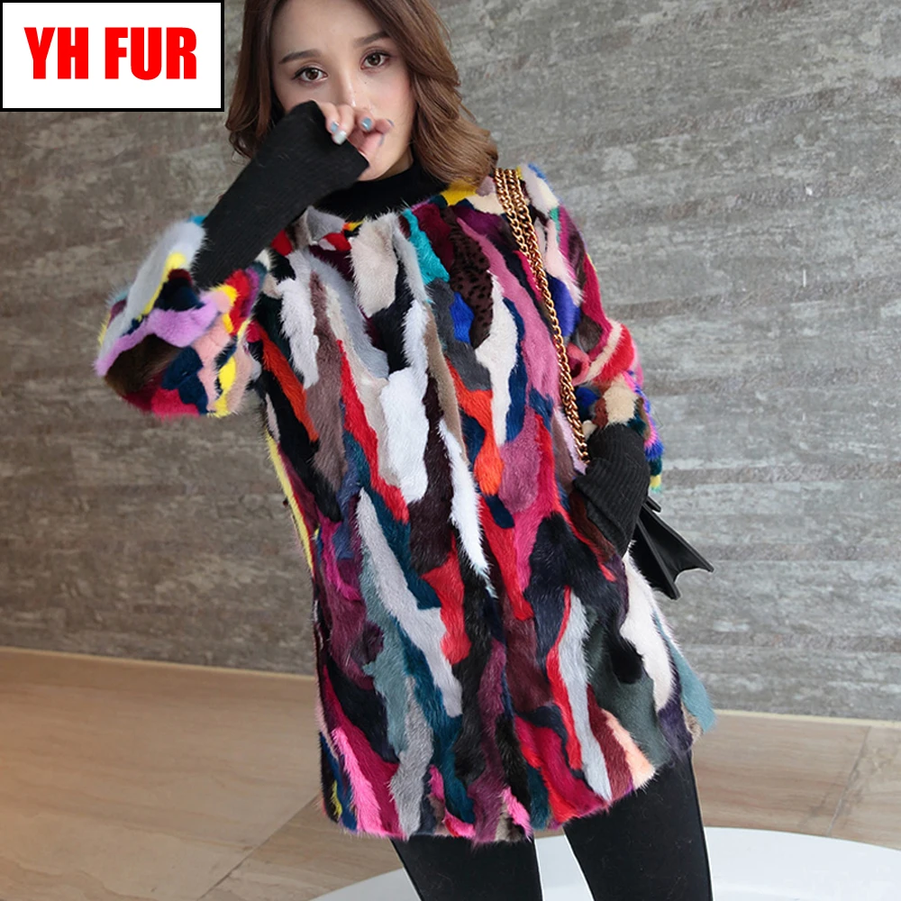 

Autumn Winter New Style Lady Real Mink Fur Coat Women Colorful Fur Jacket 2019 New Female Fashion Warm Natural Mink Fur Overcoat