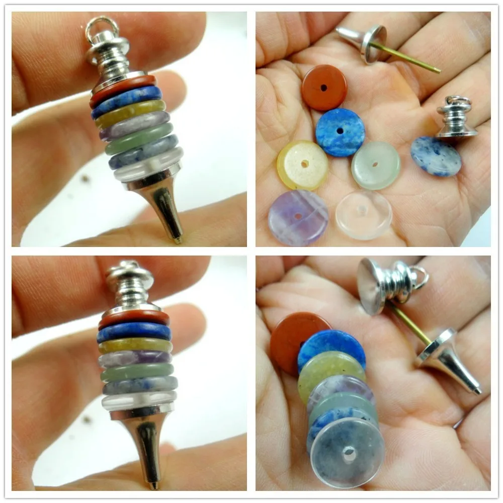 

1pcs Fashion natural stone 7 Chakra Wheels of Life Crystal lapis Gem Precision new Copper Pendulum pendant Gem Jewelry Making