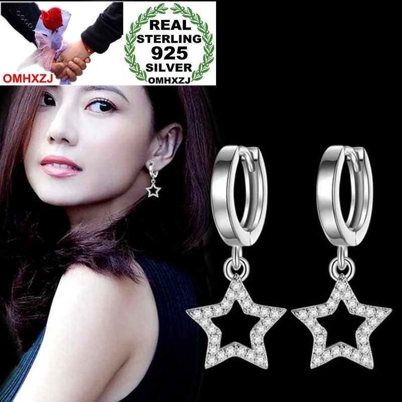 

OMHXFC Wholesale Jewelry fashion star Simple Geometry Pentagram for Woman 925 Sterling Silver buckle Hoop Earrings YS185