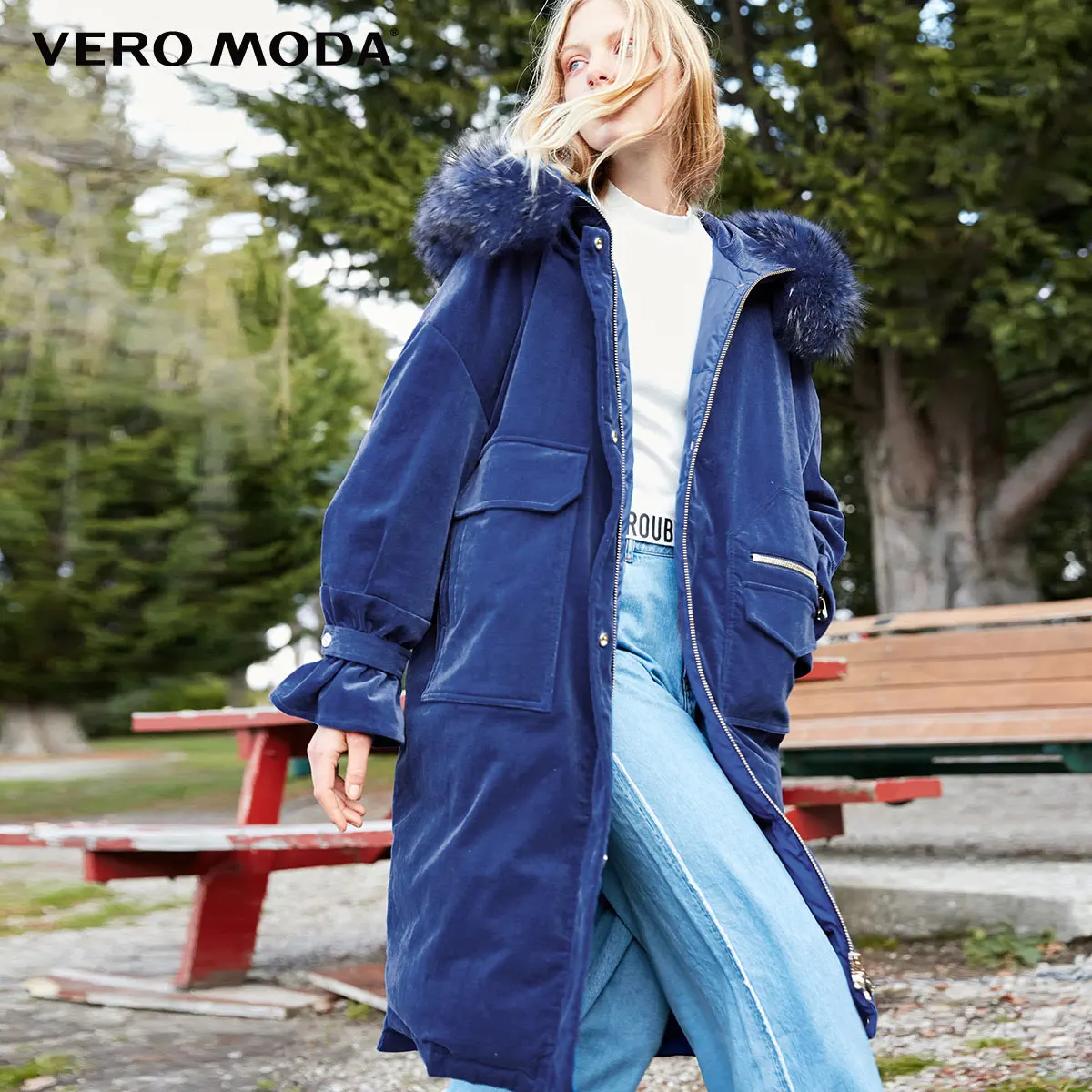 Vero Moda пуховик женский новая куртка-бомбер с воротником-колокольчиком и расклешенными рукавами | 318412519 - Цвет: True blue