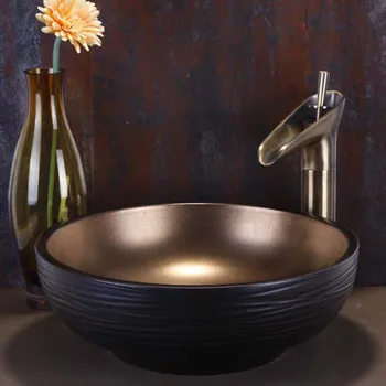

Gold Europe style chinese washbasin sink Jingdezhen Art Counter Top ceramic bathroom sink tops bathroom sinks black