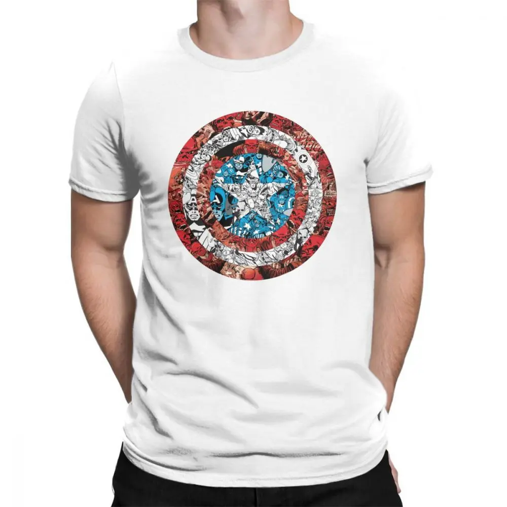 

Captain America T-Shirts Comic Patterned Shield Marvel T Shirt Man Short Sleeves Clothes Beach Tees Purified Cotton Crew Neck