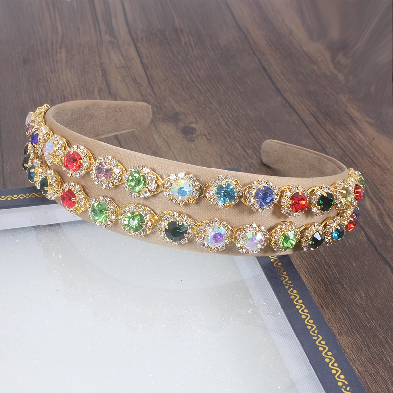 

New Luxury Vintage Blue Green Crystal Rhinestone Baroque Hairband Diamante Headbands For Women Queen Bride Hair Jewelry