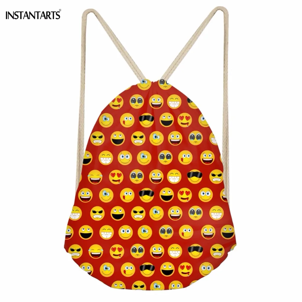 

INSTANTARTS Funny Colorful Emoji Printed Girls Boys Drawstrings Bags Fashion Softback Storage Backpacks School Students Gym Bags
