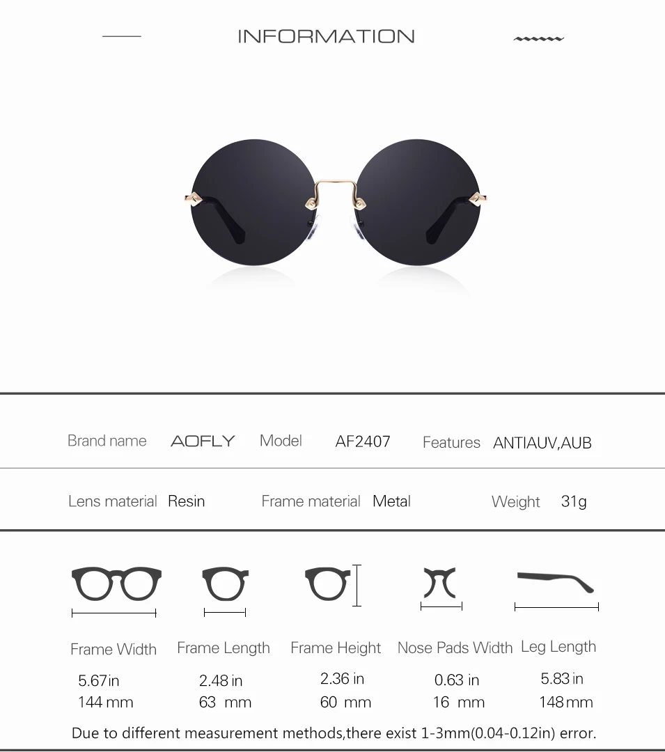 AOFLY, круглые солнцезащитные очки без оправы, женские Винтажные Солнцезащитные очки, женские, фирменный дизайн, зеркальные линзы, UV400, очки lunette de soleil