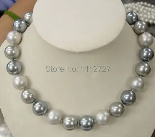 

new fashion charming 12MM Elegant white black Gray Shell Pearl Necklace Beads Women Jewelry Natural Stone 18"BV72 Wolesale Price