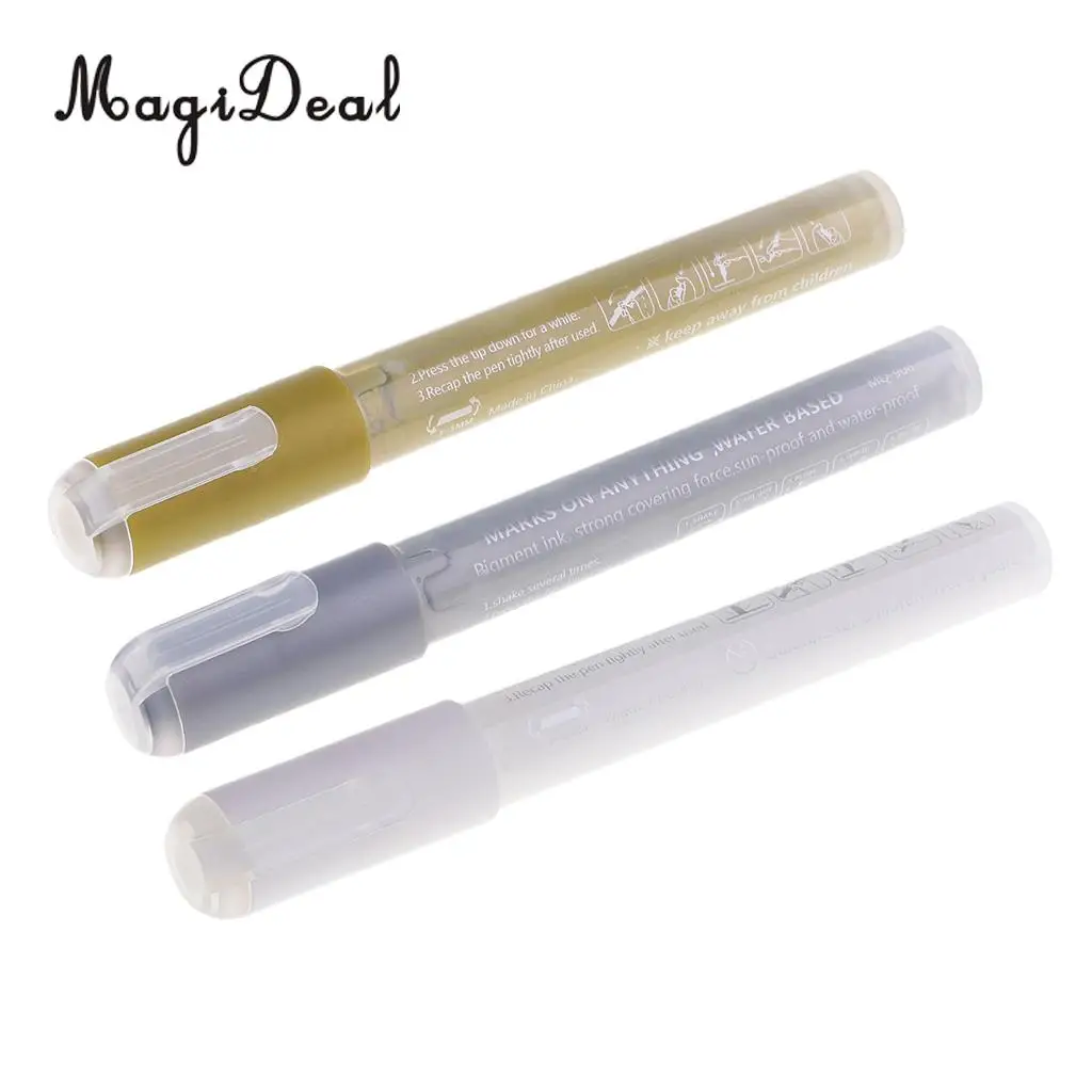 Gold & Silver & White Colors Permanent Acrylic Paint Markers Pens Paint on Glass,Metal,Wood,Fabric and Most Surfaces