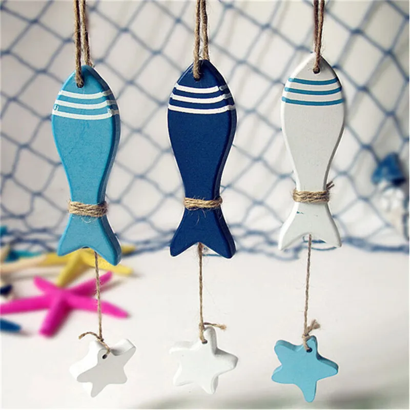 

Mediterranean Starfish Fish Nautical Decor hang small adorn Crafts Wood Fish/decorated marine pendant Home Decoration