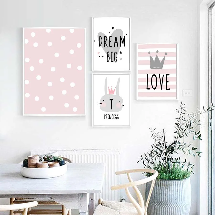Pink-Cartoon-Nursery-Girl-Wall-Picture-Poster-Print-Rabbit-Crown-Baby-Room-Modern-Canvas-Painting-Kids (2)