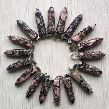 

Wholesale 24Pcs/Lot 2019 Fahsion good quality Natural Rhodochrosite Charms crystal pillar Pendants for jewelry marking Free