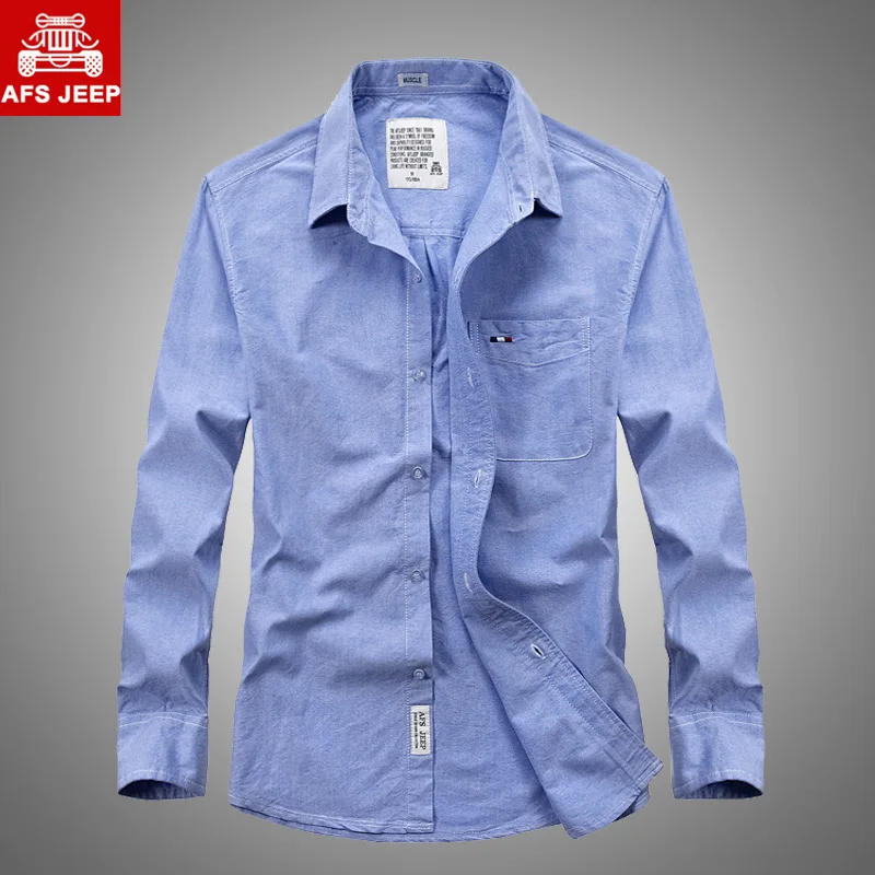 AFS джип бренд 100% хлопок Для мужчин; в стиле милитари рубашки с длинным рукавом молодежи Camisas Для мужчин весна Повседневное Однотонная