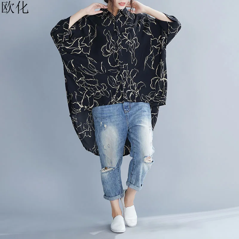 

2019 Summer New Women Blouse Shirt Plus Size 4XL 5XL 6XL Oversize Batwing Vintage Swallowtail Long Cardigan Shirt Roupa Feminina