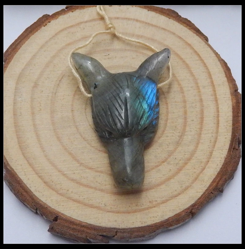 

Sale 1Pcs Natural Stone Labradorite Handmade Animal Wolf Head Fashion Pendant Bead 36x26x11mm 8.8g