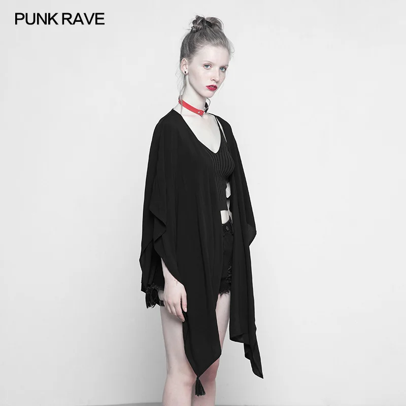 Панк рейв женский готический черный лунный принт кардиган форма многофункциональная шаль открытый передний короткий рукав шаль Топ женские пальто