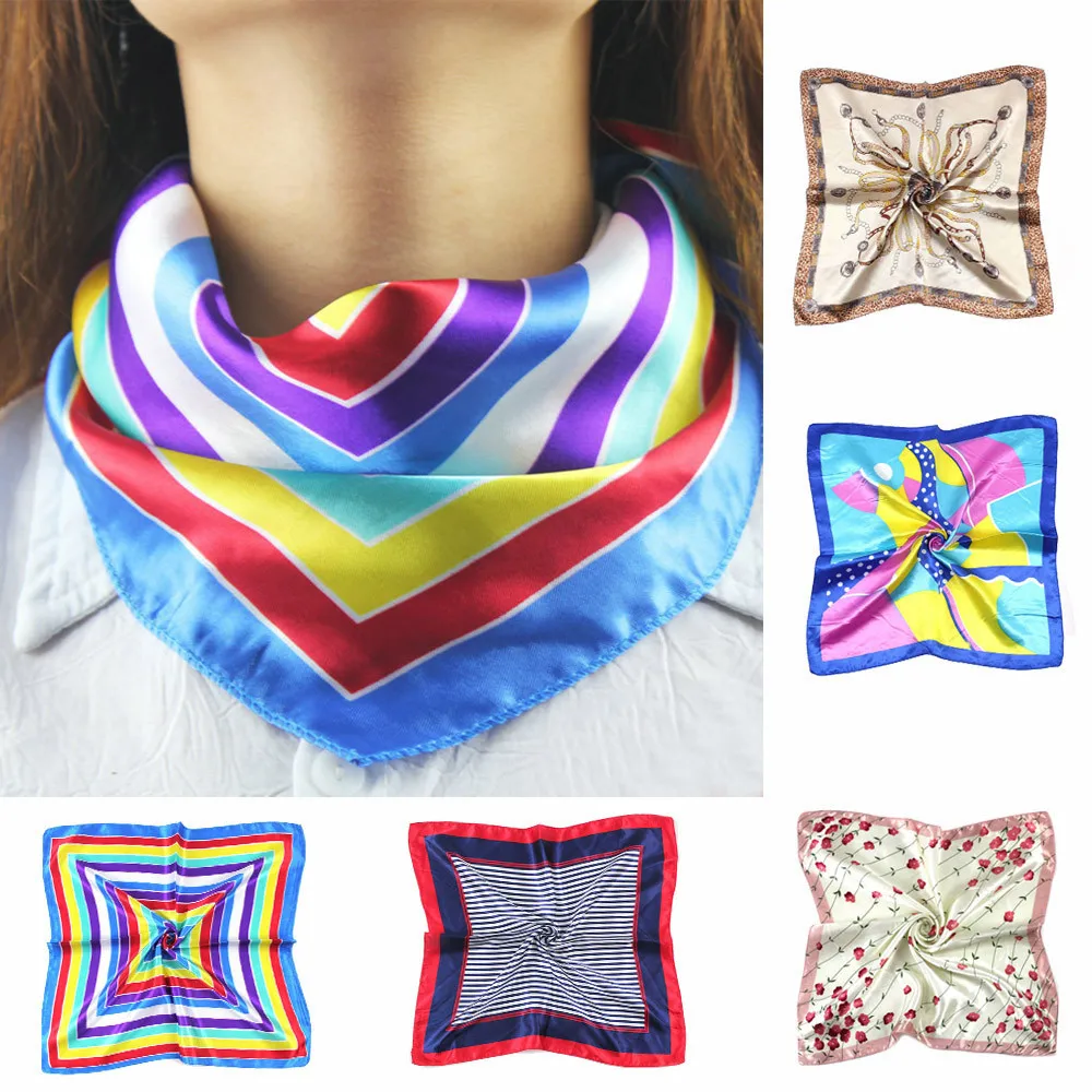 Women Vintage Head Neck Hair Tie Square Silk Satin Scarf Shawl Wrap Kerchief designer brand luxury Hotel Waiter Flight sciarpa