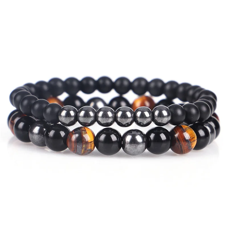 2pcs Set 8/10 Mm Stone Beads Bracelet Tiger Eye Hematite Obsidian Black Matte for Men Women | Украшения и аксессуары