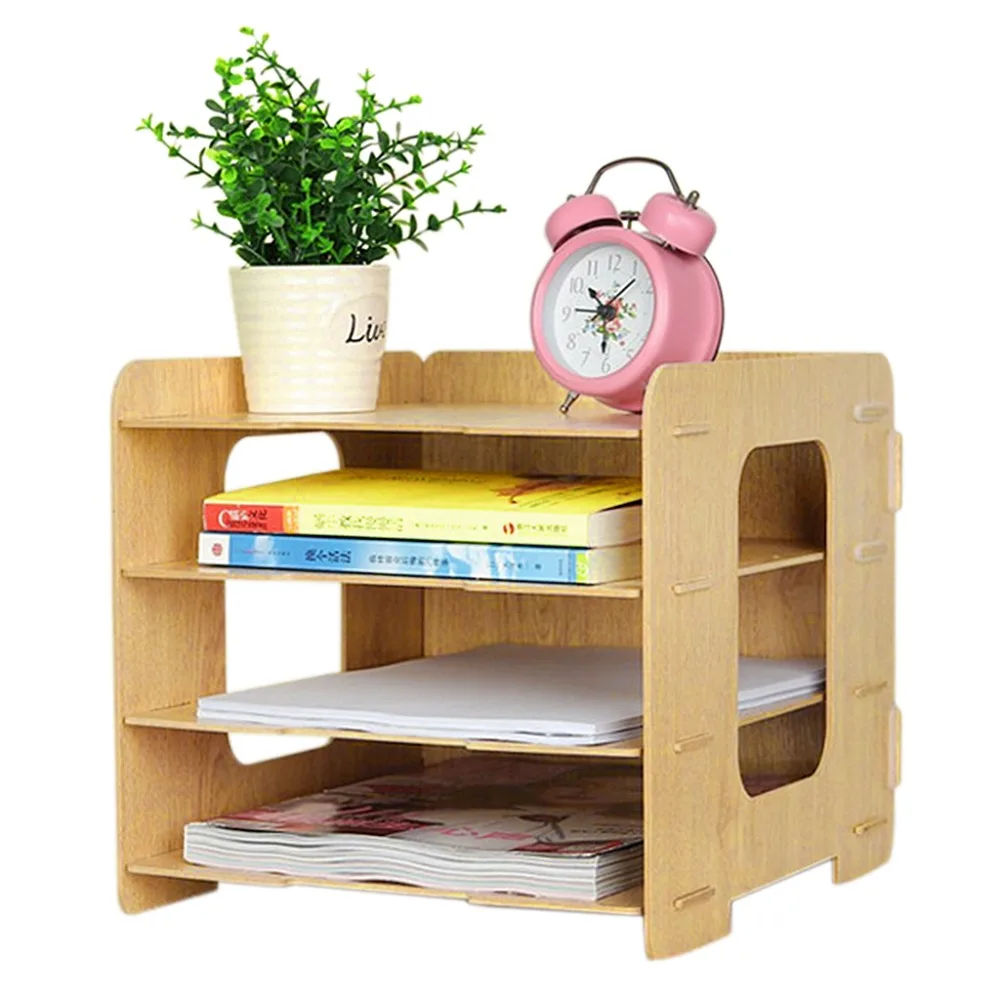 Desktop книжная полка Дерево DIY 4 отделения литературы A4 файл держатель Вертикальный