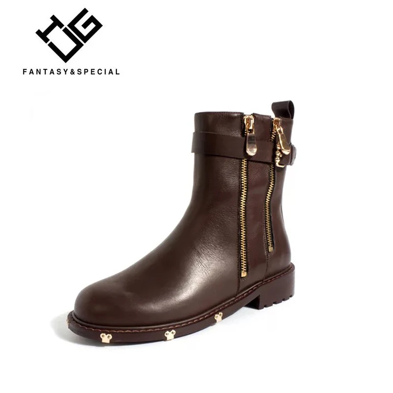 

IGU Boots Winter Women Zipper Warm Genuine Real Leather Punk Ankle Chelsea Boots Women Shoes Autumn Square Heel Female Footwear