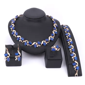 

Fine Resin Jewelry Sets Crystal Necklace Set Wedding Party Women African Beads Vintage Alloy Bridal Ring Bracelet Earrings