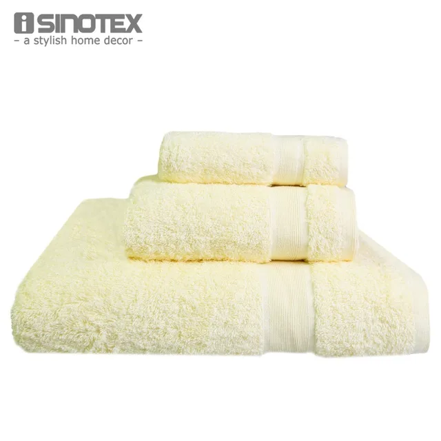iSINOTEX 3Pcs/set Towel Set 100 Cotton Light Yellow 33*33/40*60/69