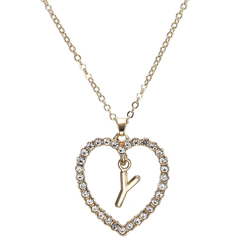 Новая мода Кристалл инициал персонализированные буквы сердце кулон имя ожерелье для женщин Шарм Золотой цвет цепи колье ювелирные изделия подарок