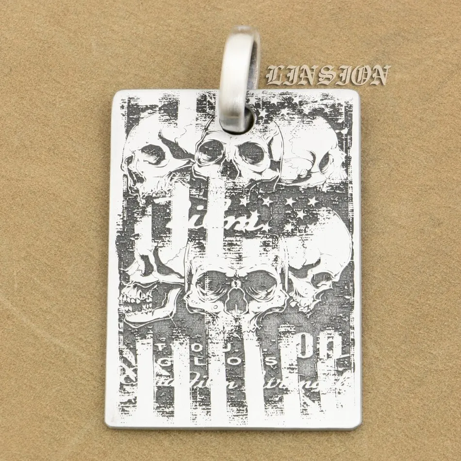 

Customizable 925 Sterling Silver Deep Engraved High Detail Skulls Dog Tag Mens Biker Rocker Punk Pendant 9X008 Just Pendant