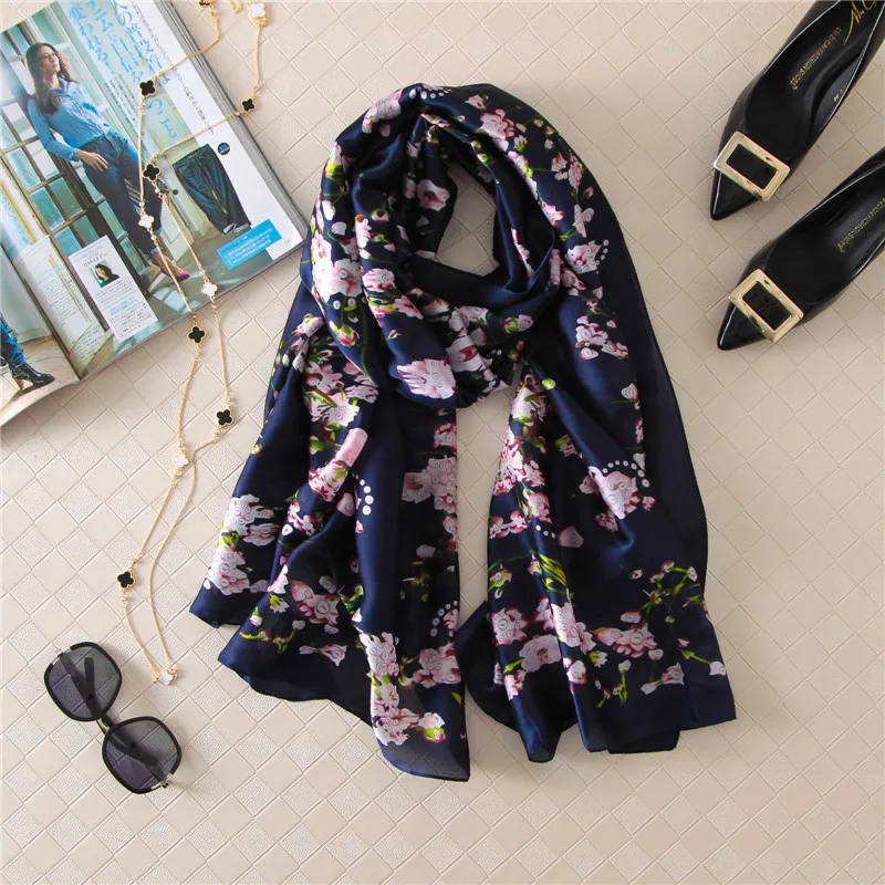 90*180CM Silk Scarves Women 3 color Small Flower Pattern Hijab High
