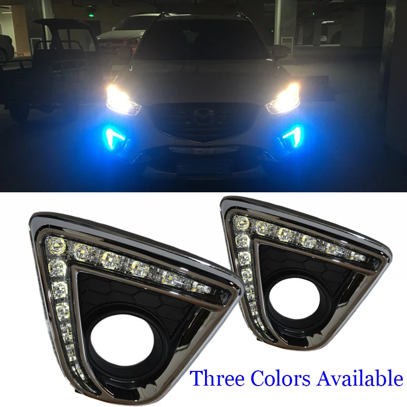 12V led car drl daytime running lights fog lamp hole for Mazda cx-5 cx5 cx 5 2012 -2016 Turn Signal and Dimming style Relay